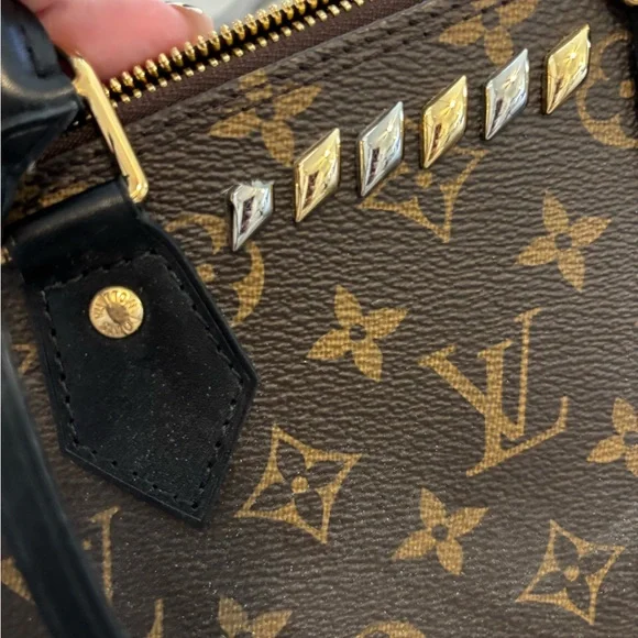 Louis Vuitton Studded Alma PM Brown and Black Monogram Satchel As Is - Picture 3 of 8
